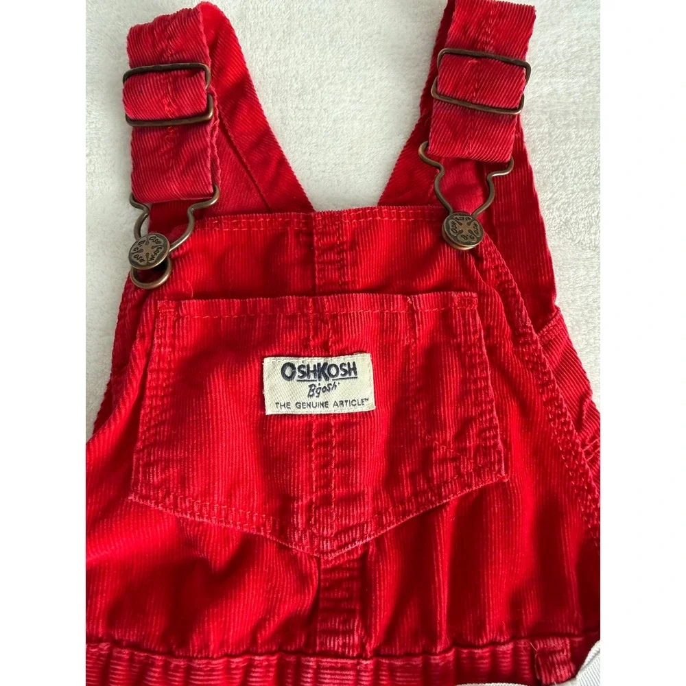 Vintage OshKosh B'gosh‎ Red Corduroy Overalls with White Bow 24 Months Y2K 80s